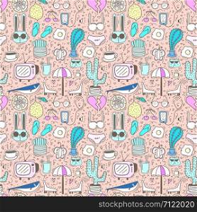 Doodle Cartoon Seamless Pattern Background For Kid. Vector illustration for fabric and gift wrap paper design.
