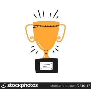 Doodle ch&ion trophy cup of winner. Hand drawn award decorative icon. Sport prize trophy. Vector illustration isolated on white background.. Doodle ch&ion trophy cup of winner. Hand drawn award decorative icon. Sport prize trophy. Vector illustration isolated on white background