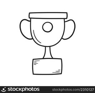 Doodle ch&ion trophy cup of winner. Hand drawn award decorative icon. Sport prize trophy. Vector illustration isolated on white background.. Doodle ch&ion trophy cup of winner. Hand drawn award decorative icon. Sport prize trophy. Vector illustration isolated on white background