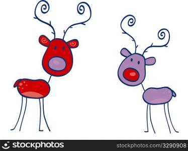 Doodle christmas reindeers isolated on white