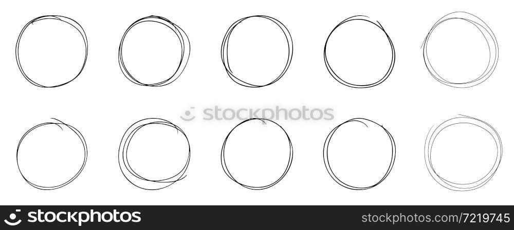 Doodle circle sketch isolated on white background. Grungy collection of the shapes for messages, notes. Vector.. Doodle circle sketch isolated on white background. Grungy collection of the shapes for messages, notes.