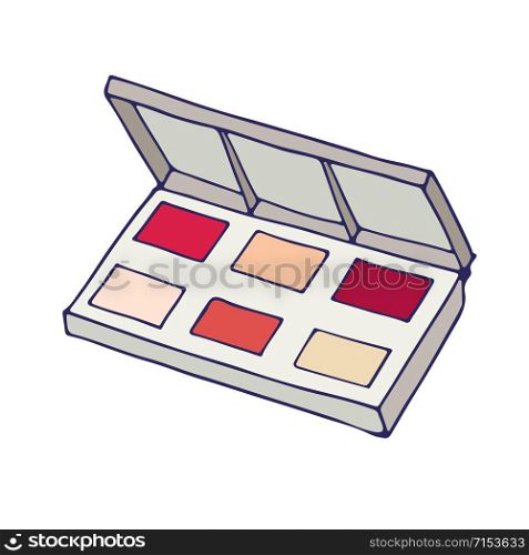 Doodle colored cosmetic makeup palette in case. Vector icon isolated on white background. Doodle colored cosmetic makeup palette in case. Vector icon isolated on white background.