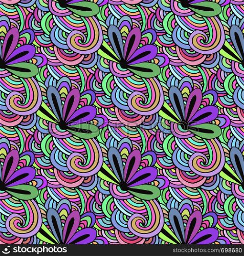 Doodle colorful pattern with flowers in vector. Zentangle coloring page. Creative seamless background for textile, wrapping paper or coloring book. Doodle colorful pattern with flowers in vector. Zentangle coloring page. Creative seamless background for textile, wrapping paper or coloring.