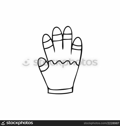 Doodle contour of the glove for hands. Drawing the glove with a single black line. Coloring book for children with winter clothes