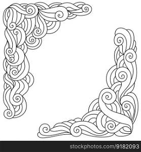 Doodle corner with ornate patterns, Meditative coloring page or decorative elementvector illustration