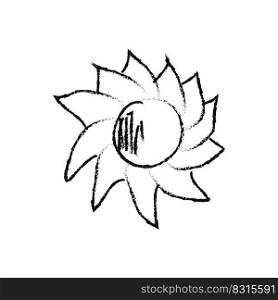 Doodle cosmos illustration in childish style. Hand drawn abstract sun. Black and white. Vector line print, design, banner, poster.