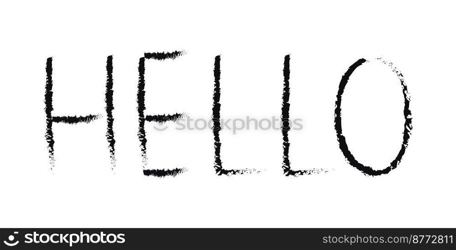 Doodle cosmos lettering in childish style. Hand drawn abstract space text hello. Black and white. Vector line print, design, banner, poster.