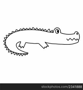 Doodle crocodile. Vector illustration contour line. Reptiles. Coloring book with animal for children. Alligator.