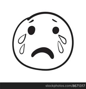 Doodle crying emoji. Sad feelings, cry contour vector illustration isolated on white background. Doodle crying emoji. Sad feelings, cry contour vector illustration