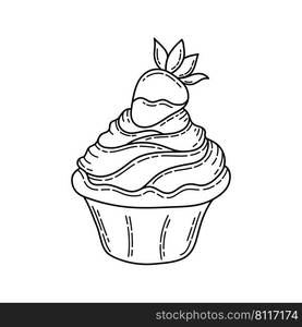 Doodle cupcake. Design sketch element for menu cafe, bistro, restaurant, coffeehouse, bakery, label, poster, banner, flyer and packaging. Vector illustration on a white background.. Doodle cupcake. Design sketch element for menu cafe, bistro, restaurant, coffeehouse, bakery, label, poster, banner, flyer and packaging. Vector illustration 