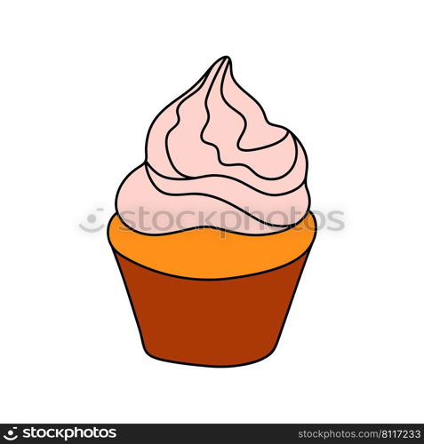 Doodle cupcake. Design sketch element for menu cafe, bistro, restaurant, coffeehouse, bakery, label, poster, banner, flyer and packaging. Vector colorful illustration on a white background.. Doodle cupcake. Design sketch element for menu cafe, bistro, restaurant, coffeehouse, bakery, label, poster, banner, flyer and packaging. Vector colorful illustration 