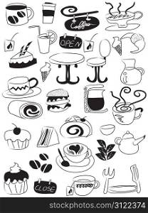doodle drawing of coffee and tea icons