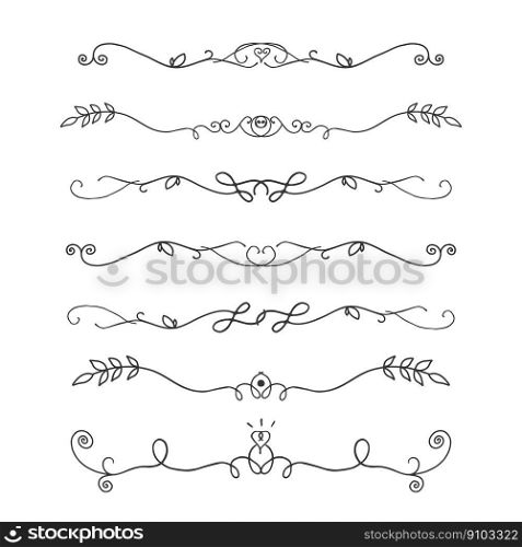 Doodle floral hand drawn dividers,graphic elements,isolated on white background,vector illustration.