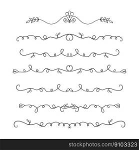 Doodle floral hand drawn dividers,graphic elements,isolated on white background,vector illustration.