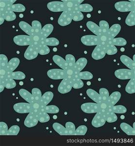 Doodle flower bud daisy seamless pattern on black background. Floral endless wallpaper. Decorative backdrop for fabric design, textile print, wrapping paper, cover. Vector illustration. Doodle flower bud daisy seamless pattern on black background. Floral endless wallpaper.