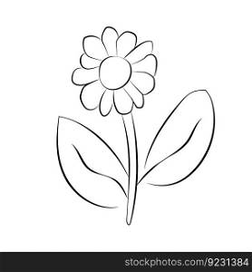 Doodle flower sketch outline icon isolated on white beauty one line art logo design hand drawn sunflower