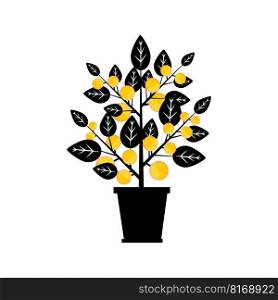 Doodle flowerpot black yellow leaves.Vector illustration. EPS 10.. Doodle flowerpot black yellow leaves.Vector illustration.
