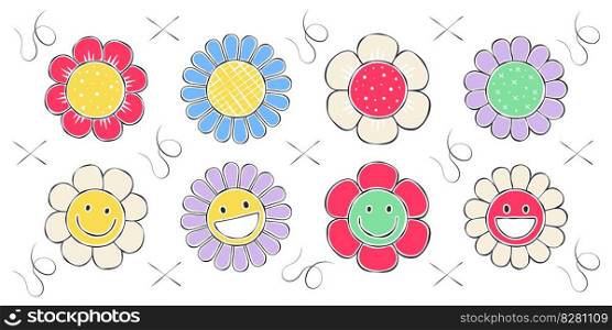 Doodle flowers images. Hand-drawn flowers with texture. Vector scalable graphics