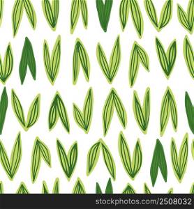 Doodle foliage seamless pattern. Creative leaves wallpaper. Strange botanical elements background. Leaf ornament. Simple design for fabric, textile print, surface, wrapping, card. Vector illustration. Doodle foliage seamless pattern. Creative leaves wallpaper. Strange botanical elements background.