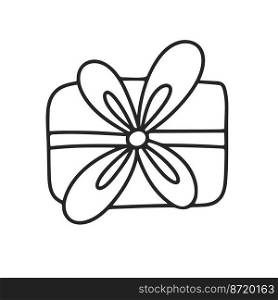  Doodle gift. Simple outline image closed box clip art. Hand drawn gift box surprise isolated vector