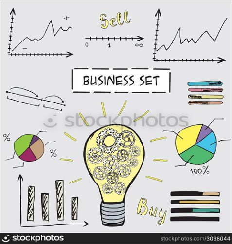 Doodle graphs and charts.. Color Doodle business graphs and charts. The idea of the concept of buying and selling. Vector Illustration. Doodle graphs and charts.