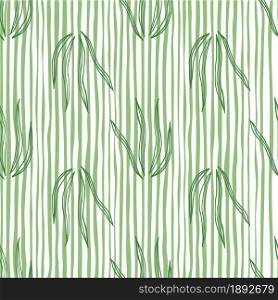 Doodle grasss seamless pattern on stripe background. Nature organic botanical wallpaper. Design for fabric, textile print, wrapping, cover. Simple vector illustration.. Doodle grasss seamless pattern on stripe background. Nature organic botanical wallpaper