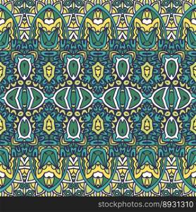 Doodle green vintage geometric pattern for fabric. Abstract tribal geometric colorful seamless pattern ornamental.. Ethnic tribal brihgt aztec indians ornaments. Aztec geometric seamless pattern vestor. folk art textile print