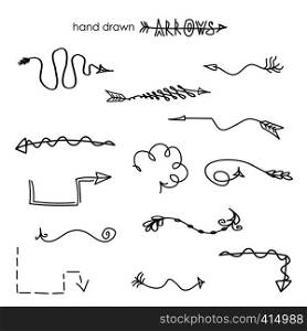 Doodle hand drawn arrows,graphic elements,isolated on white background,vector illustration. Doodle hand drawn arrows
