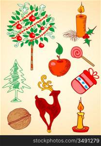 doodle hand drawn Christmas elements for design