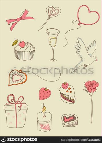 doodle hand drawn Valentine&acute;s Day elements for design