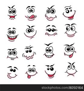 Doodle happy faces. Doodle happy faces. Hand drawn line emoticons and funny facecs. Vector illustration