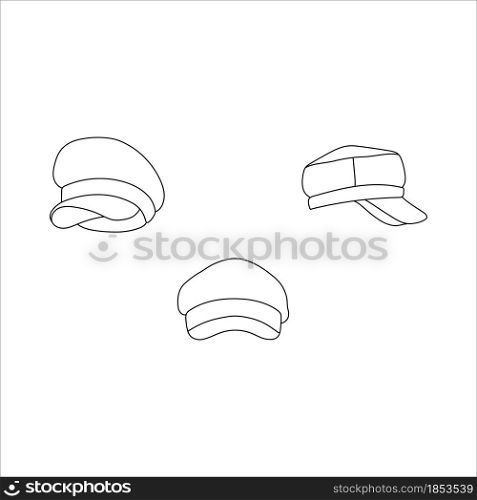 Doodle hat caps design. Winter vector illustration isolated on white background.