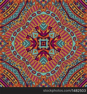 Doodle hipster multicolor tribal vector seamless pattern. Hippie gypsy abstract geometric art print. Wallpaper tiles, textile fabric cloth design. Aztec fancy abstract geometric art print thnic hipster backdrop.