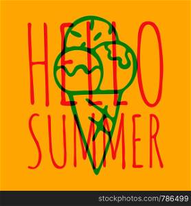 Doodle Ice cream. Summer poster hand drawn icon with funny text on colorful background.