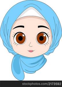 doodle illustration of a Muslim woman wearing a hijab in beautiful blue, creative drawing 