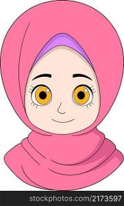 doodle illustration of a Muslim woman wearing a hijab in beautiful pink, creative drawing 