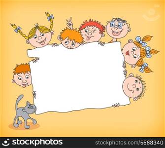 Doodle kids holding blank sign vector illustration