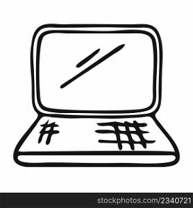 Doodle laptop. Computer drawing by hand. Vector pc icon.