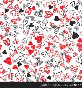 Doodle love heart Valentines Day seamless pattern. Textile wrapping holiday design. Wedding romantic sketch background.. Doodle love heart Valentines Day seamless