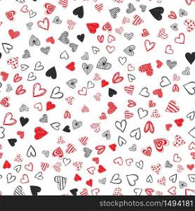 Doodle love heart Valentines Day seamless pattern. Textile wrapping holiday design. Wedding romantic sketch background.. Doodle love heart Valentines Day seamless