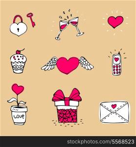 Doodle love icons set of heart and message vector illustration