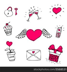 Doodle love icons set vector illustration isolated