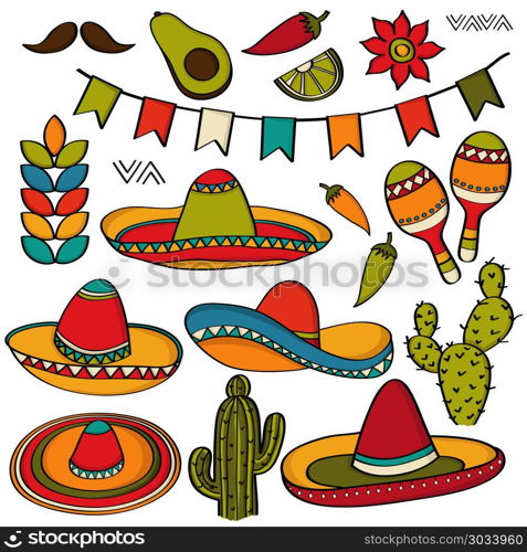 Doodle Mexico symbol collection isolated on white background. Doodle Mexico symbol collection isolated on white background, vector format