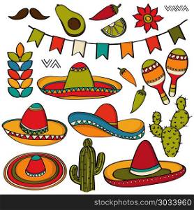 Doodle Mexico symbol collection isolated on white background. Doodle Mexico symbol collection isolated on white background, vector format