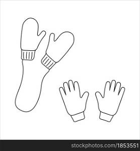 Doodle mittens, cartoon gloves design. Winter vector illustration isolated on white background.
