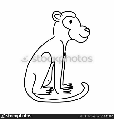 Doodle monkey. African animals. Coloring book for kids.