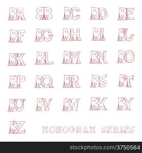 Doodle monogram series, red letters illustration on white