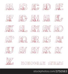 Doodle monograms series, red letters illustration on white