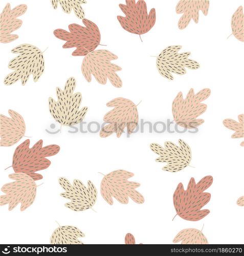 Doodle oak leaves seamless pattern isolated on white background. Simple nature wallpaper. Autumn leaf backdrop. For fabric design, textile print, wrapping, cover. Vector illustration.. Doodle oak leaves seamless pattern isolated on white background.