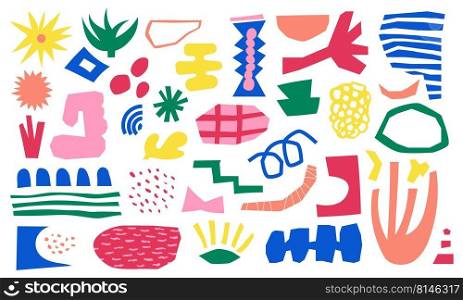 Doodle organic shape. Abstract geometric figures and florist minimalistic folk elements, nature chaotic textures. Vector blob brush doodle scribbles isolated set. Contemporary art with minimal design. Doodle organic shape. Abstract geometric figures and florist minimalistic folk elements, nature chaotic textures. Vector blob brush doodle scribbles isolated set